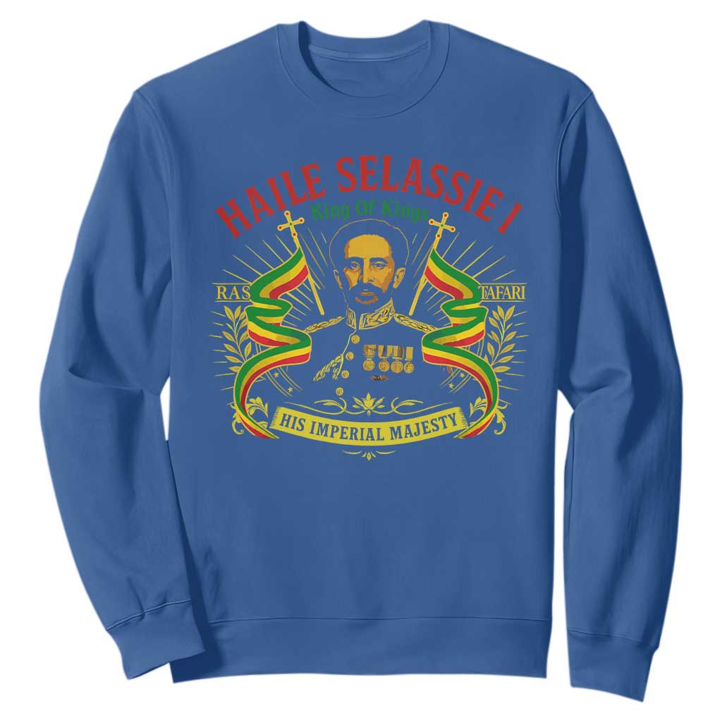 Haile Selassie Sweatshirt Ras Tafari King Of Kings His Imperial Majesty TS11 Royal Blue Print Your Wear