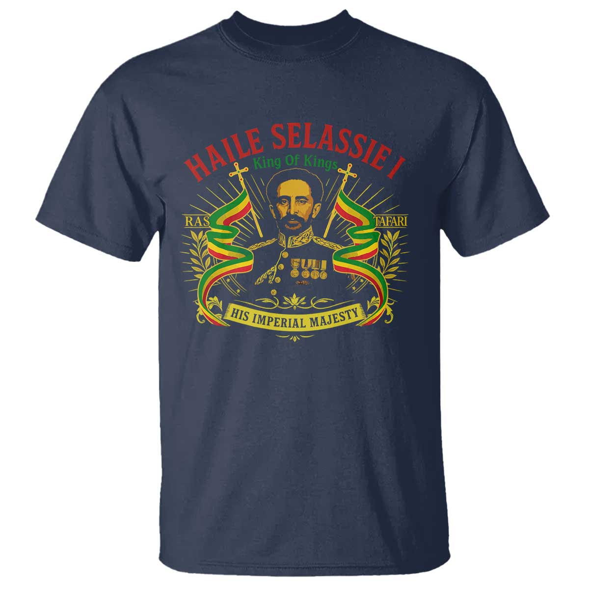 Haile Selassie T Shirt Ras Tafari King Of Kings His Imperial Majesty TS11 Navy Print Your Wear