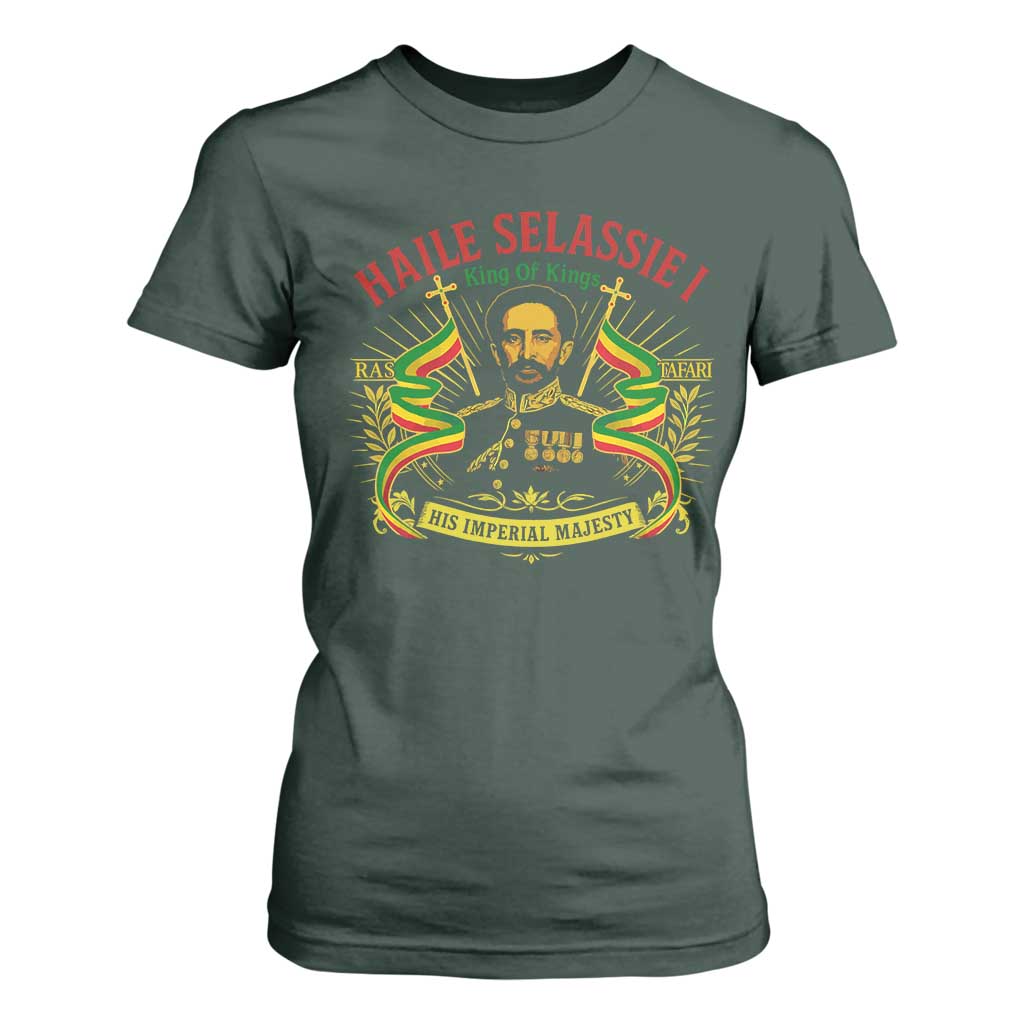 Haile Selassie T Shirt For Women Ras Tafari King Of Kings His Imperial Majesty TS11 Dark Forest Green Print Your Wear