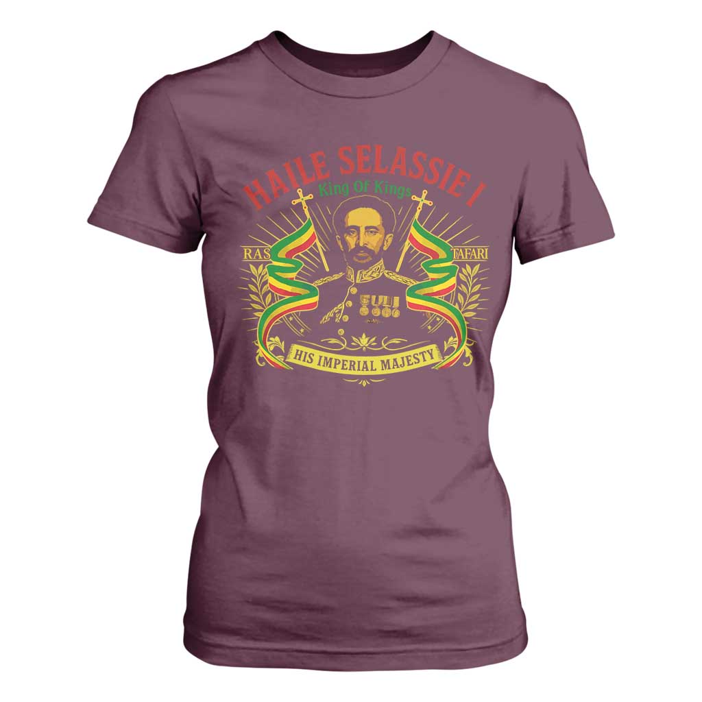 Haile Selassie T Shirt For Women Ras Tafari King Of Kings His Imperial Majesty TS11 Maroon Print Your Wear