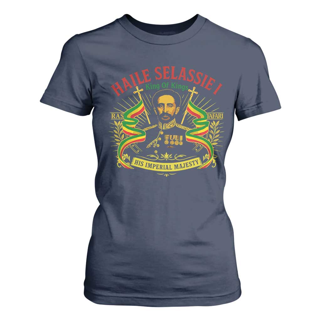 Haile Selassie T Shirt For Women Ras Tafari King Of Kings His Imperial Majesty TS11 Navy Print Your Wear