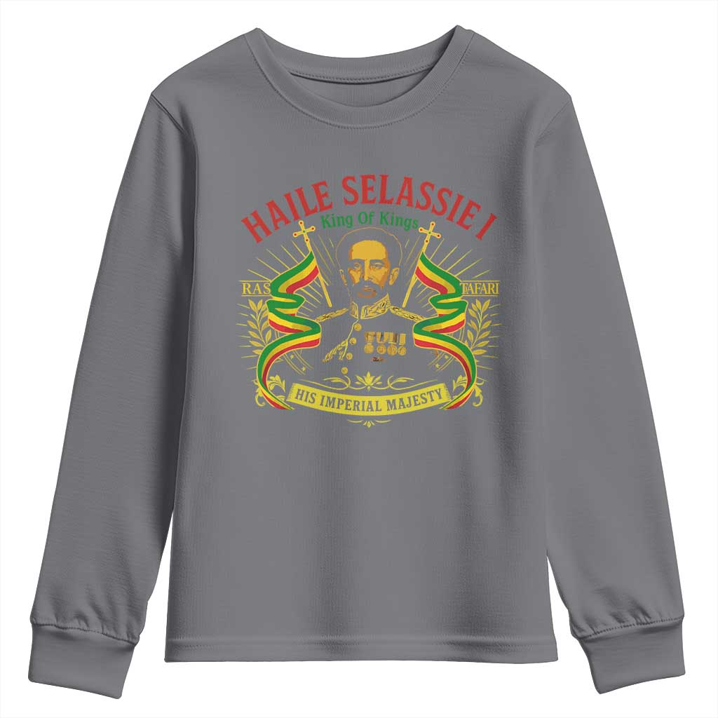 Haile Selassie Youth Sweatshirt Ras Tafari King Of Kings His Imperial Majesty TS11 Charcoal Print Your Wear