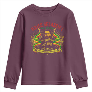 Haile Selassie Youth Sweatshirt Ras Tafari King Of Kings His Imperial Majesty TS11 Maroon Print Your Wear