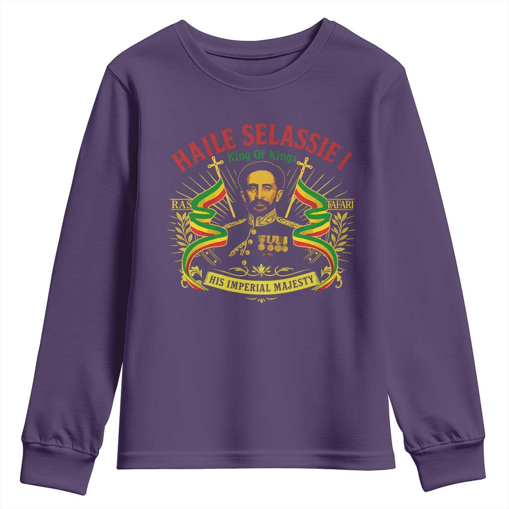 Haile Selassie Youth Sweatshirt Ras Tafari King Of Kings His Imperial Majesty TS11 Purple Print Your Wear