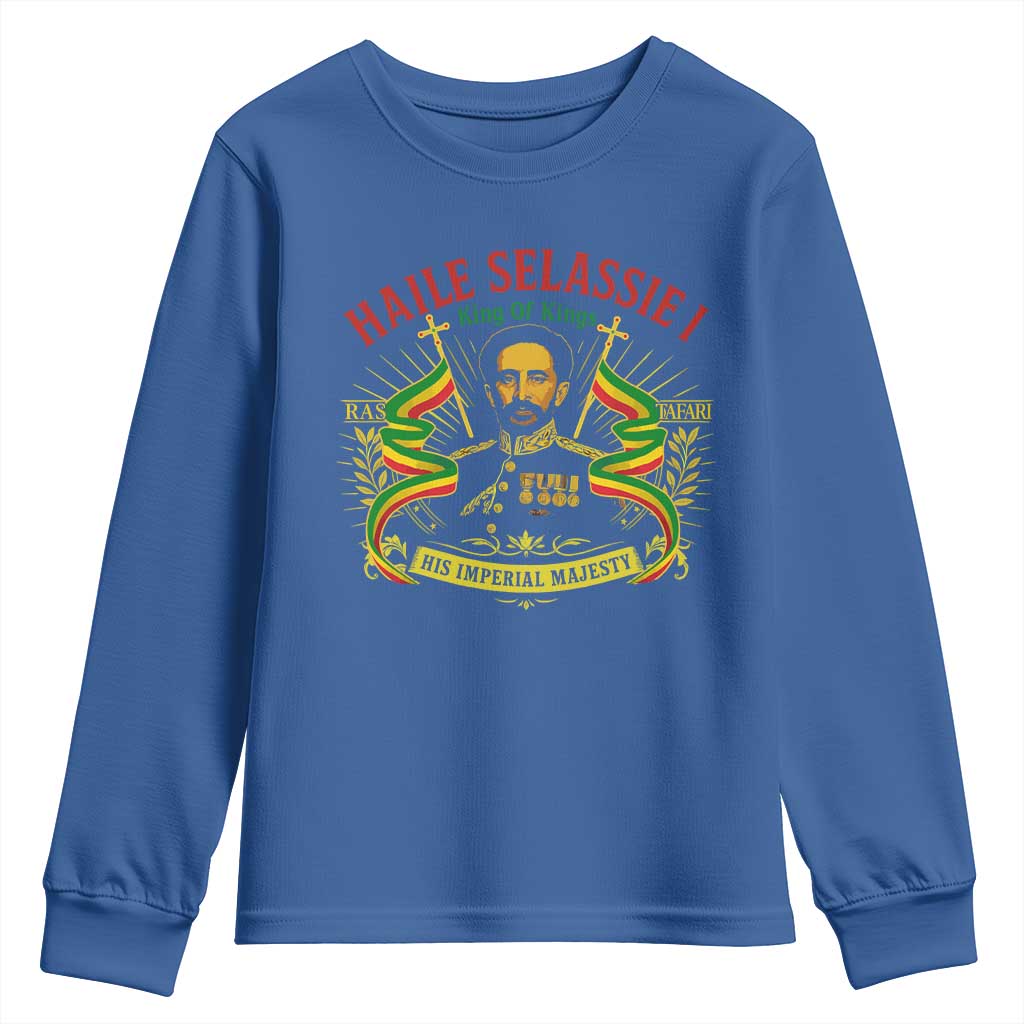 Haile Selassie Youth Sweatshirt Ras Tafari King Of Kings His Imperial Majesty TS11 Royal Blue Print Your Wear