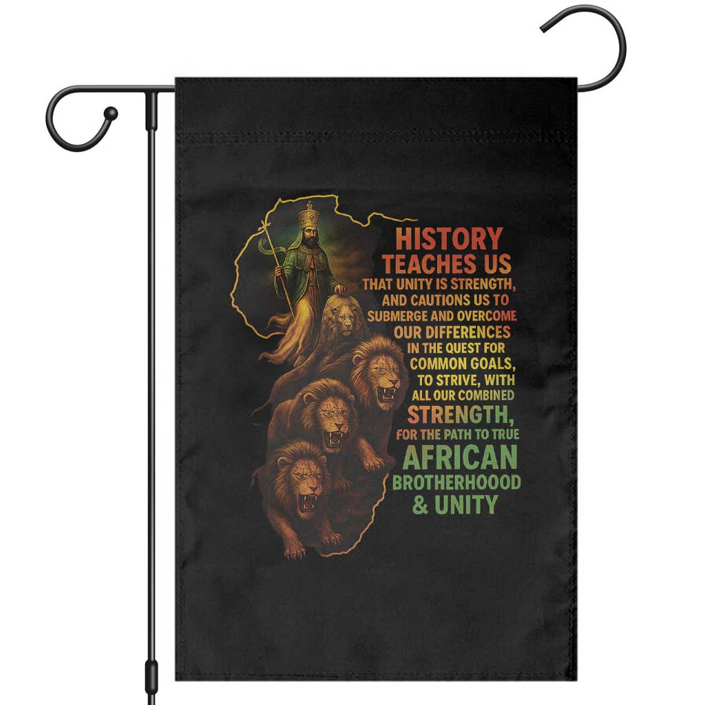Haile Selassie Quotes Garden Flag History Teaches Us That Unity Is Strength Rasta Lions of Judah TS11 Black Print Your Wear