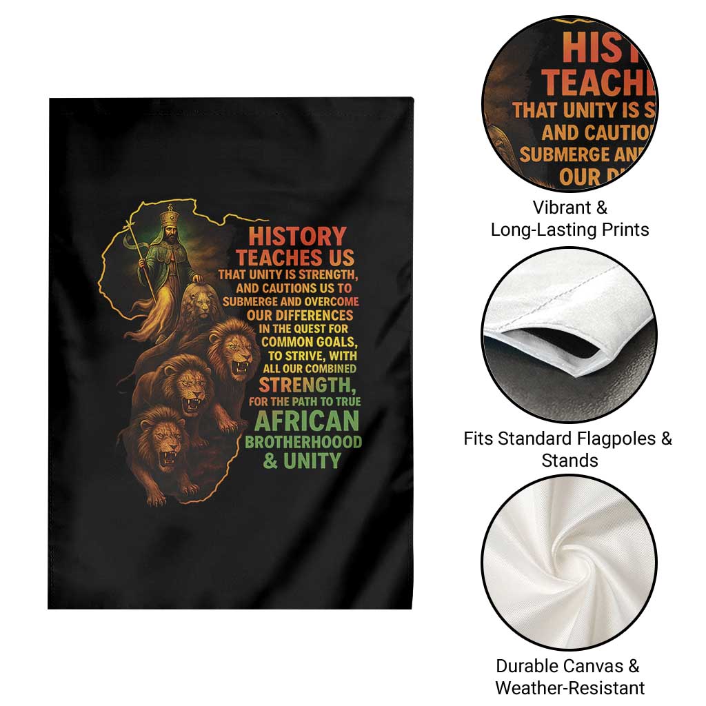 Haile Selassie Quotes Garden Flag History Teaches Us That Unity Is Strength Rasta Lions of Judah TS11 Print Your Wear