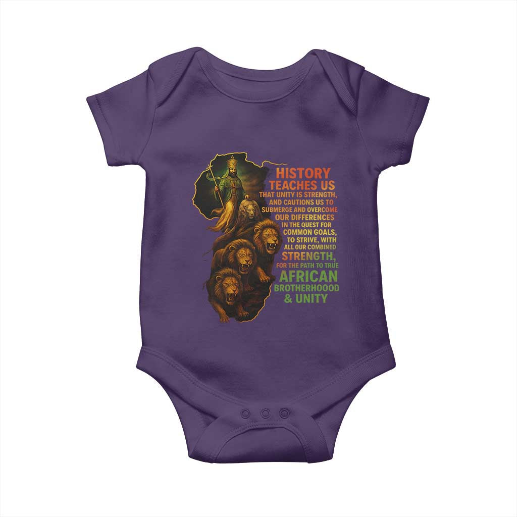 Haile Selassie Quotes Baby Onesie History Teaches Us That Unity Is Strength Rasta Lions of Judah TS11 Purple Print Your Wear