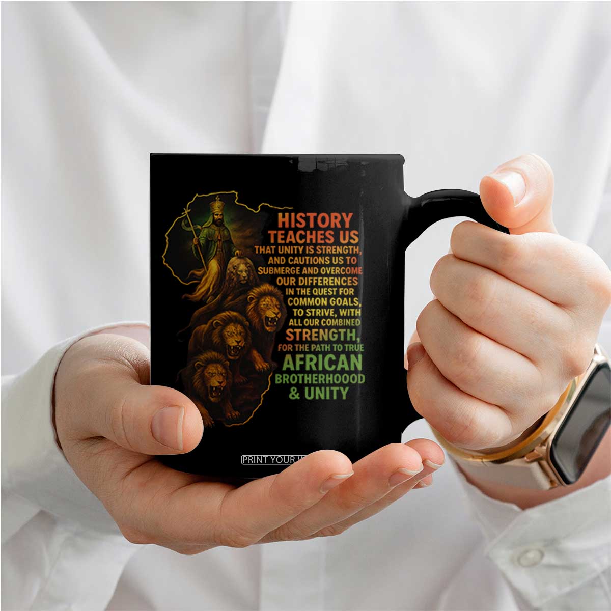 Haile Selassie Quotes Coffee Mug History Teaches Us That Unity Is Strength Rasta Lions of Judah TS11 Print Your Wear