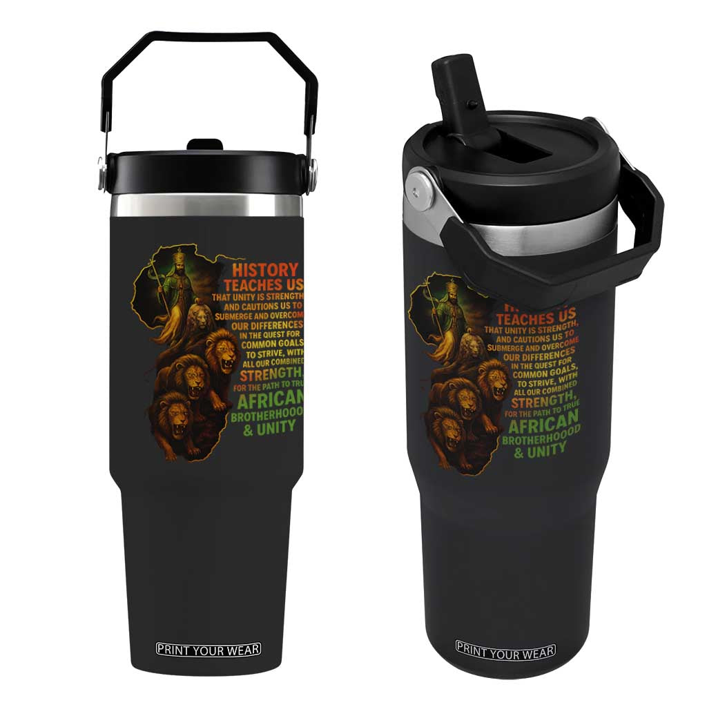 Haile Selassie Quotes Flip Straw Tumbler History Teaches Us That Unity Is Strength Rasta Lions of Judah TS11 One Size: 30 oz Black Print Your Wear