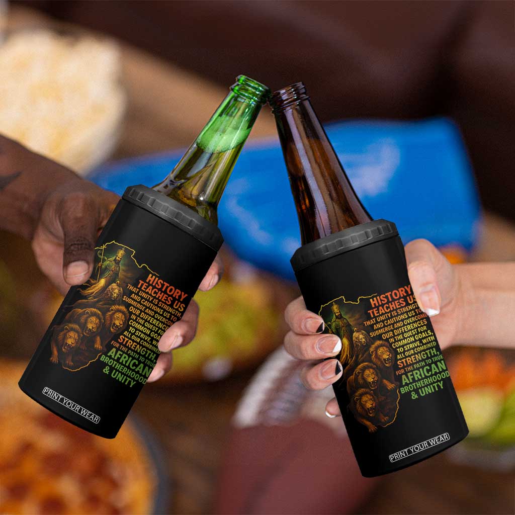 Haile Selassie Quotes 4 in 1 Can Cooler Tumbler History Teaches Us That Unity Is Strength Rasta Lions of Judah TS11 Print Your Wear