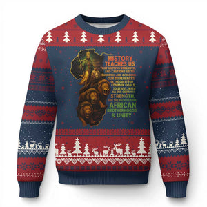 Haile Selassie Quotes Ugly Christmas Sweater History Teaches Us That Unity Is Strength Rasta Lions of Judah - Print Your Wear