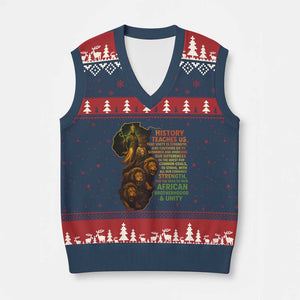 Haile Selassie Quotes V-Neck Knit Sweater Vest History Teaches Us That Unity Is Strength Rasta Lions of Judah TS11 Navy Red Print Your Wear