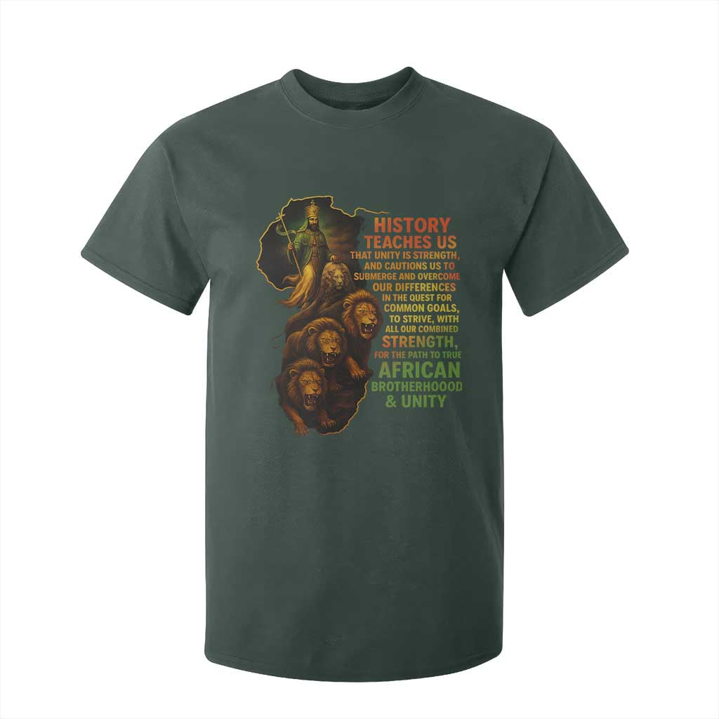 Haile Selassie Quotes T Shirt For Kid History Teaches Us That Unity Is Strength Rasta Lions of Judah TS11 Dark Forest Green Print Your Wear