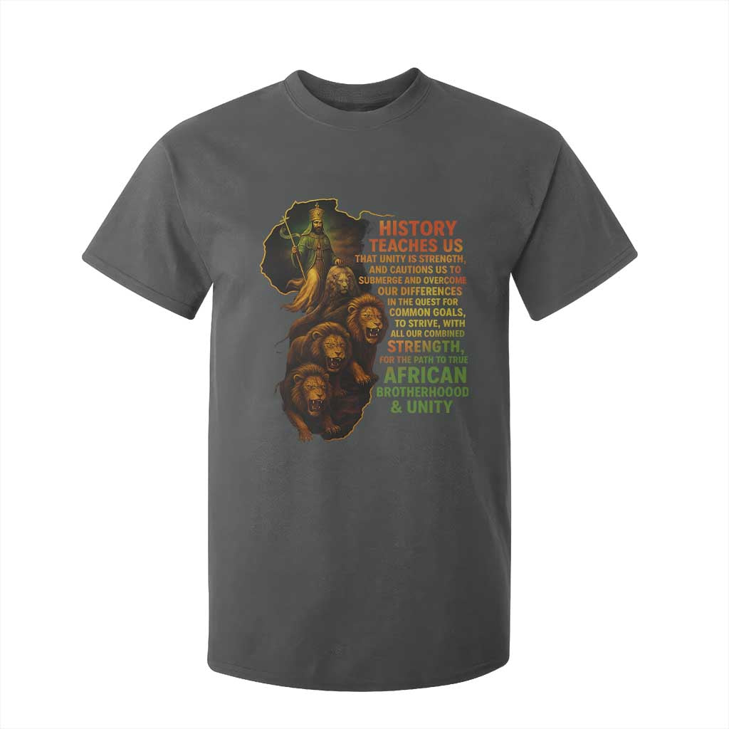 Haile Selassie Quotes T Shirt For Kid History Teaches Us That Unity Is Strength Rasta Lions of Judah TS11 Dark Heather Print Your Wear