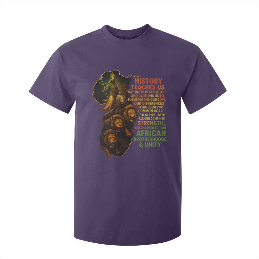Haile Selassie Quotes T Shirt For Kid History Teaches Us That Unity Is Strength Rasta Lions of Judah TS11 Purple Print Your Wear