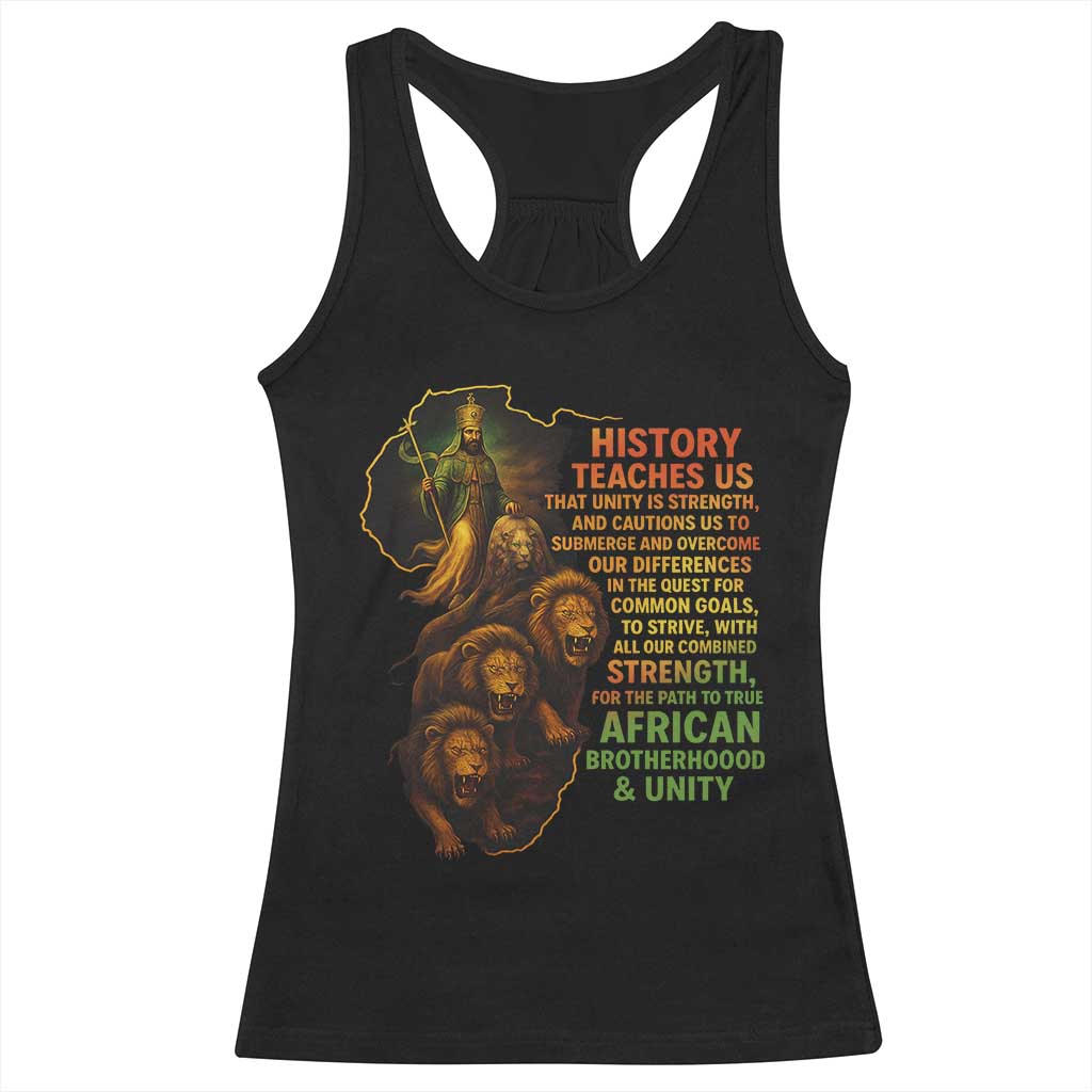 Haile Selassie Quotes Racerback Tank Top History Teaches Us That Unity Is Strength Rasta Lions of Judah TS11 Black Print Your Wear