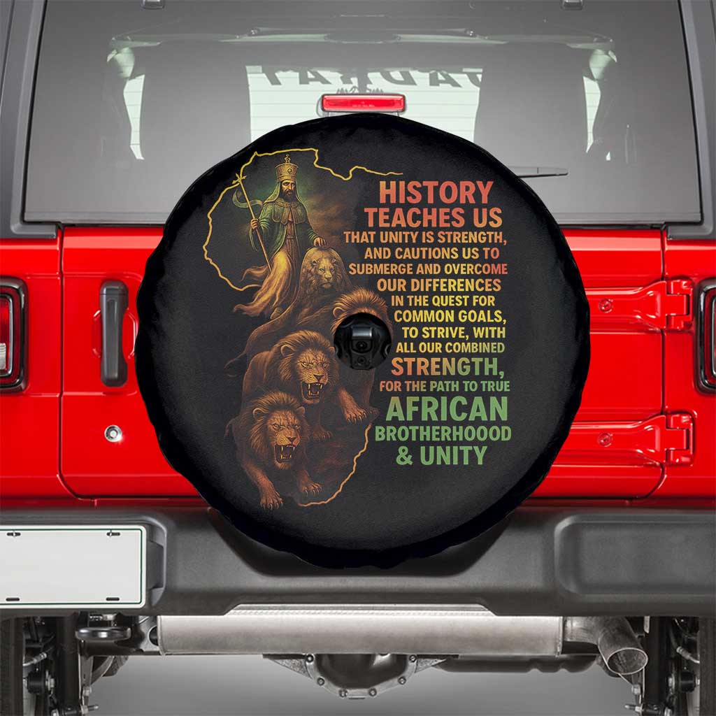 Haile Selassie Quotes Spare Tire Cover History Teaches Us That Unity Is Strength Rasta Lions of Judah TS11 Black Print Your Wear