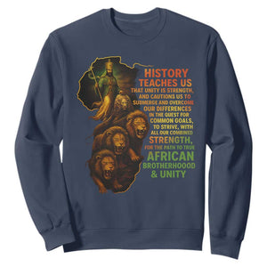 Haile Selassie Quotes Sweatshirt History Teaches Us That Unity Is Strength Rasta Lions of Judah TS11 Navy Print Your Wear