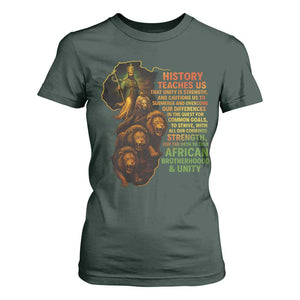 Haile Selassie Quotes T Shirt For Women History Teaches Us That Unity Is Strength Rasta Lions of Judah TS11 Dark Forest Green Print Your Wear