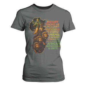 Haile Selassie Quotes T Shirt For Women History Teaches Us That Unity Is Strength Rasta Lions of Judah TS11 Dark Heather Print Your Wear