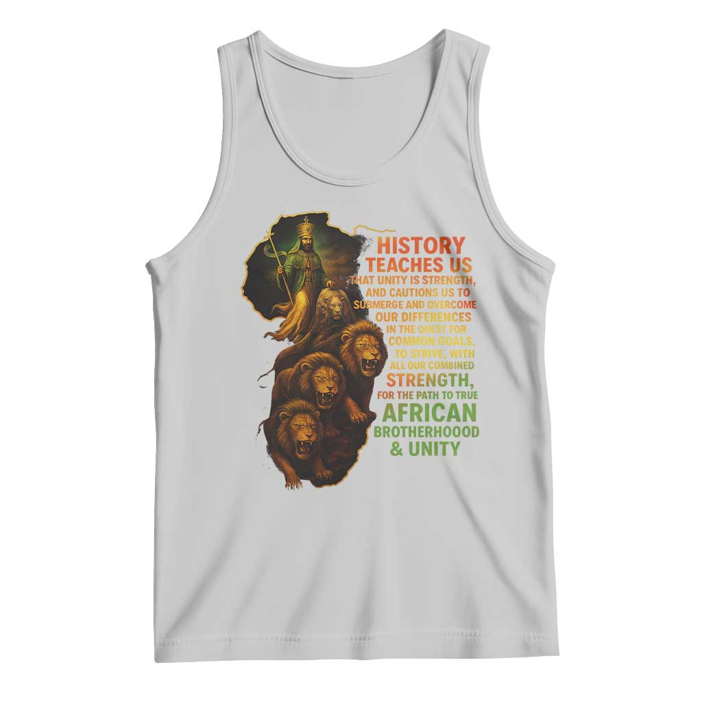 Haile Selassie Quotes Tank Top History Teaches Us That Unity Is Strength Rasta Lions of Judah TS11 Ash Print Your Wear