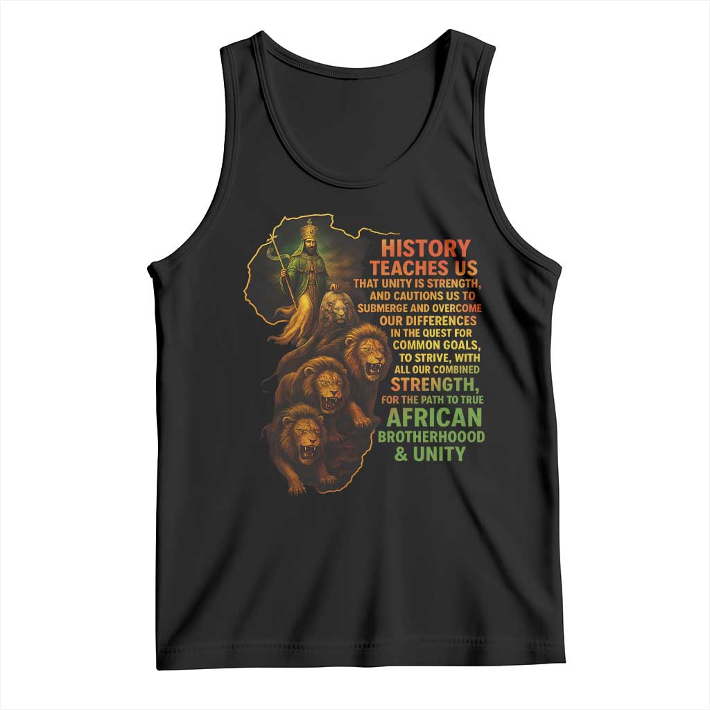 Haile Selassie Quotes Tank Top History Teaches Us That Unity Is Strength Rasta Lions of Judah TS11 Black Print Your Wear