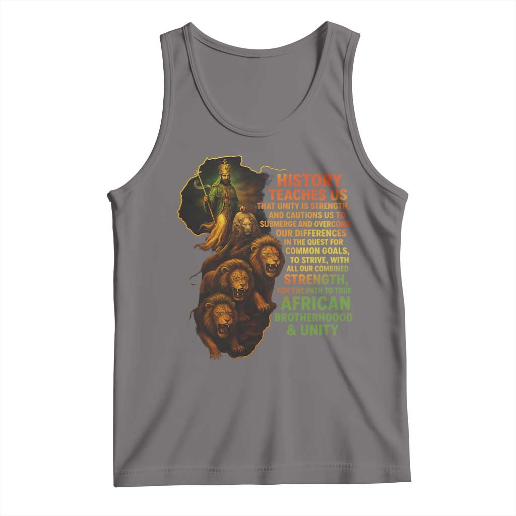 Haile Selassie Quotes Tank Top History Teaches Us That Unity Is Strength Rasta Lions of Judah TS11 Deep Heather Print Your Wear