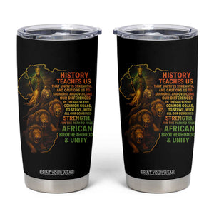 Haile Selassie Quotes Tumbler Cup History Teaches Us That Unity Is Strength Rasta Lions of Judah TS11 Black Print Your Wear