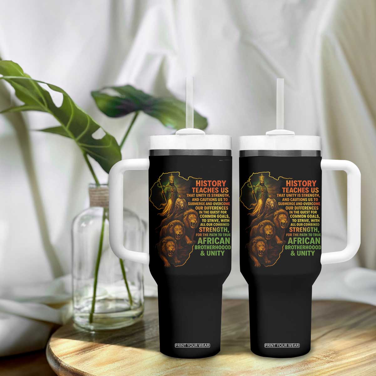Haile Selassie Quotes Tumbler With Handle History Teaches Us That Unity Is Strength Rasta Lions of Judah TS11 Print Your Wear