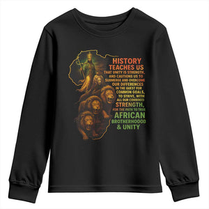 Haile Selassie Quotes Youth Sweatshirt History Teaches Us That Unity Is Strength Rasta Lions of Judah TS11 Black Print Your Wear