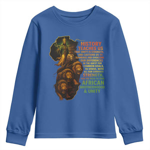 Haile Selassie Quotes Youth Sweatshirt History Teaches Us That Unity Is Strength Rasta Lions of Judah TS11 Royal Blue Print Your Wear