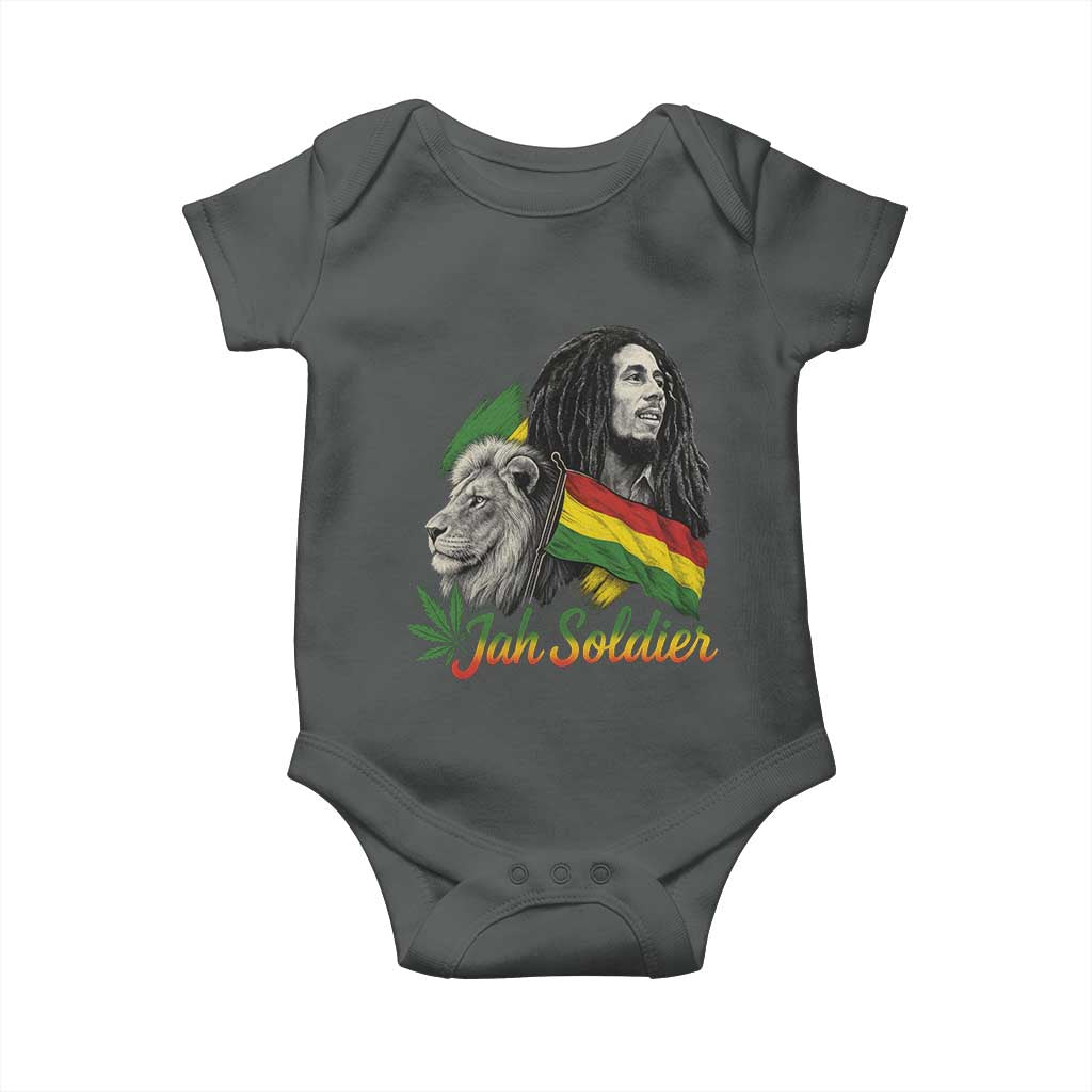 Jah Soldier Baby Onesie Lion Of Judah Reggae Rastafari Flag TS11 Dark Heather Print Your Wear