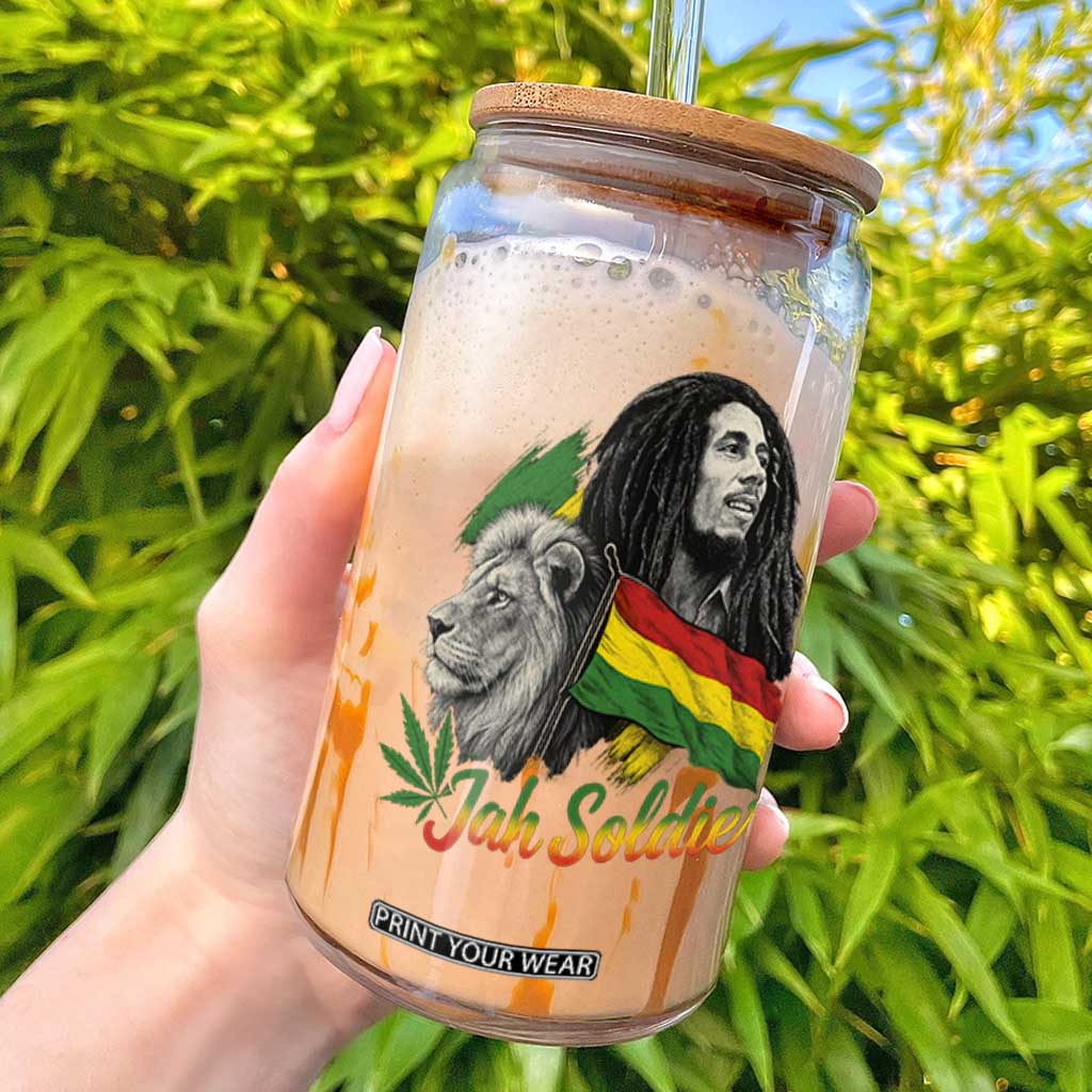 Jah Soldier Glass Can Lion Of Judah Reggae Rastafari Flag TS11 Black Print Your Wear
