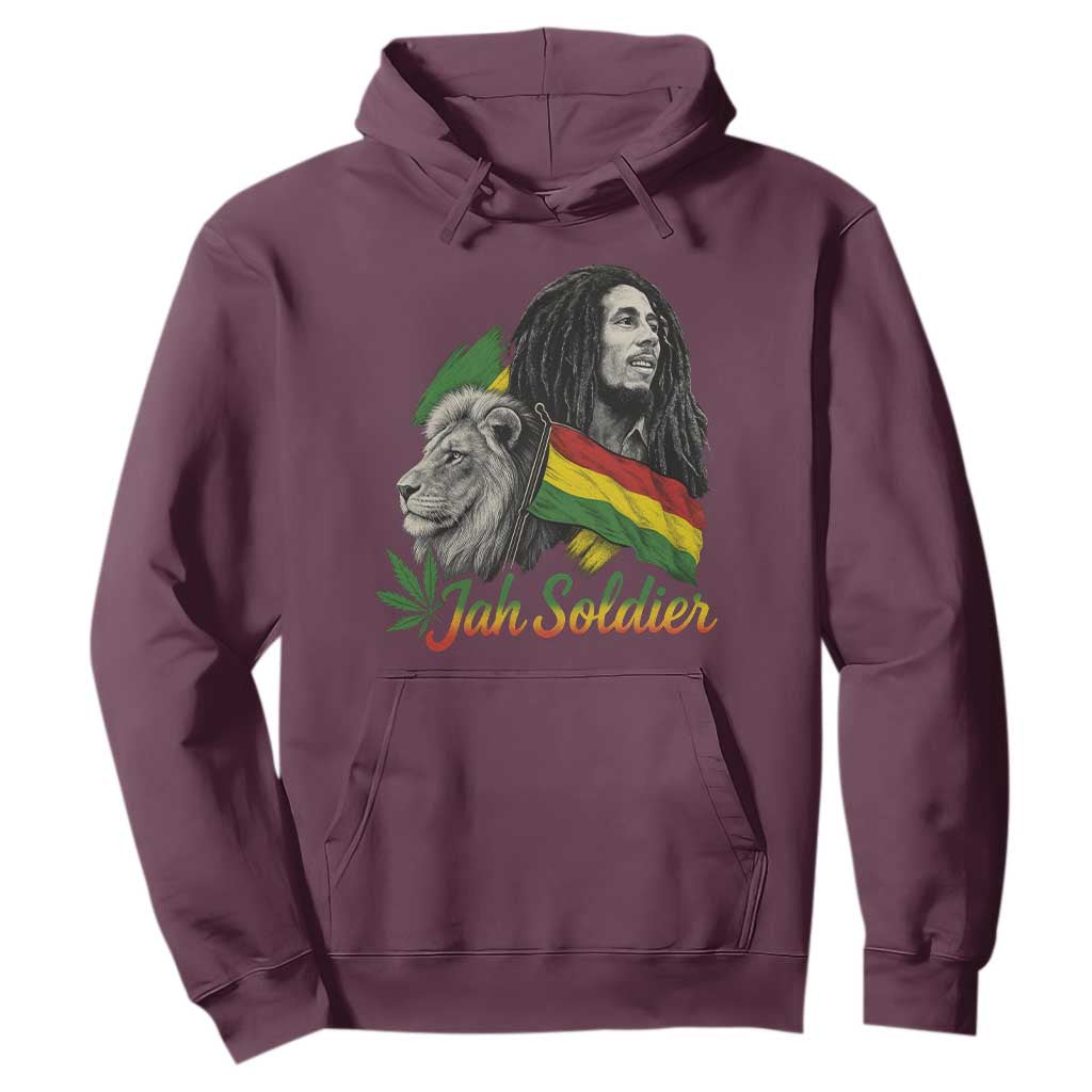 Jah Soldier Hoodie Lion Of Judah Reggae Rastafari Flag TS11 Maroon Print Your Wear