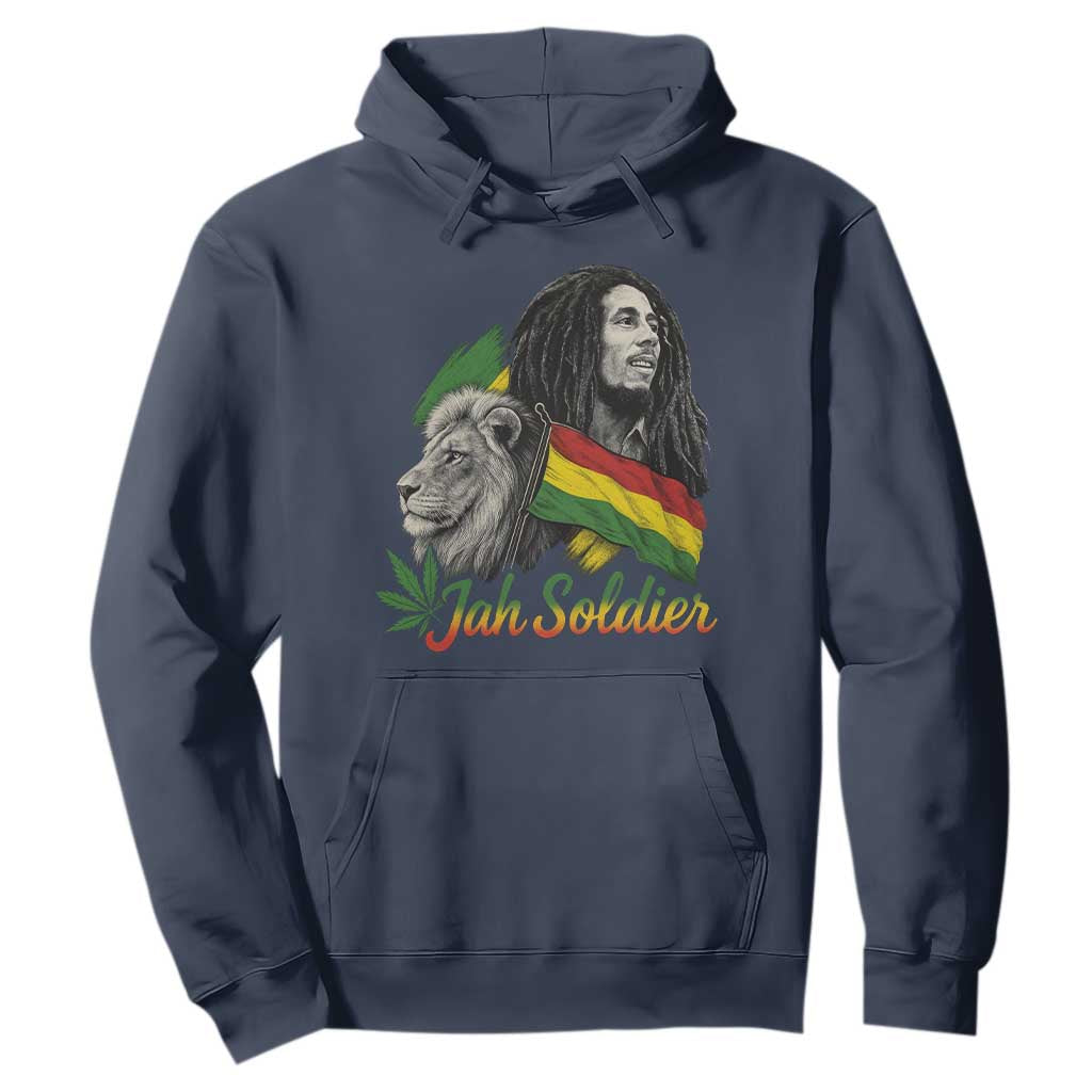Jah Soldier Hoodie Lion Of Judah Reggae Rastafari Flag TS11 Navy Print Your Wear