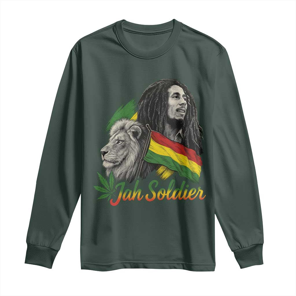 Jah Soldier Long Sleeve Shirt Lion Of Judah Reggae Rastafari Flag TS11 Dark Forest Green Print Your Wear