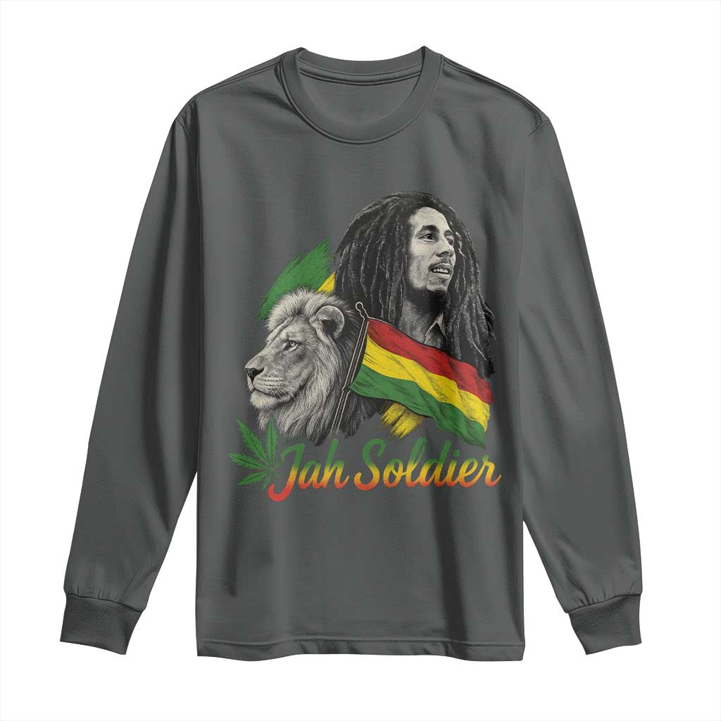 Jah Soldier Long Sleeve Shirt Lion Of Judah Reggae Rastafari Flag TS11 Dark Heather Print Your Wear