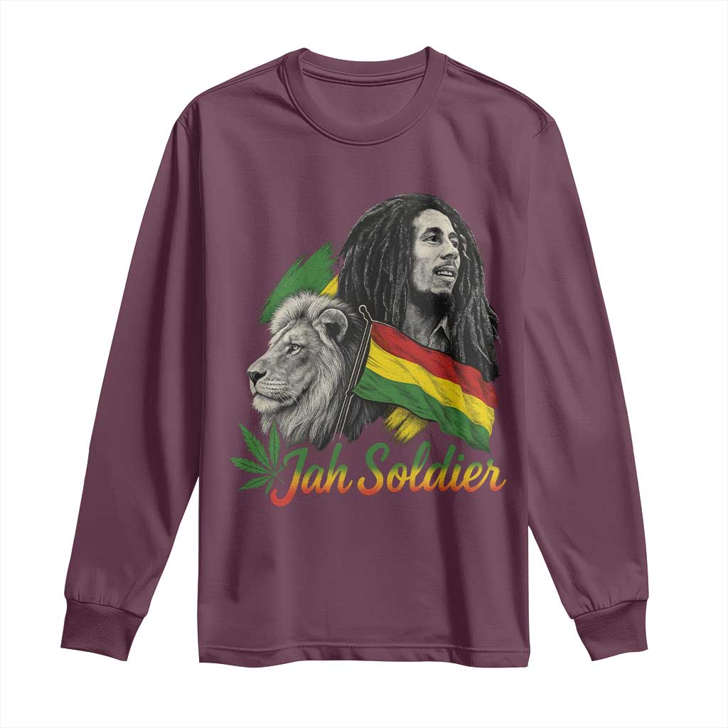 Jah Soldier Long Sleeve Shirt Lion Of Judah Reggae Rastafari Flag TS11 Maroon Print Your Wear