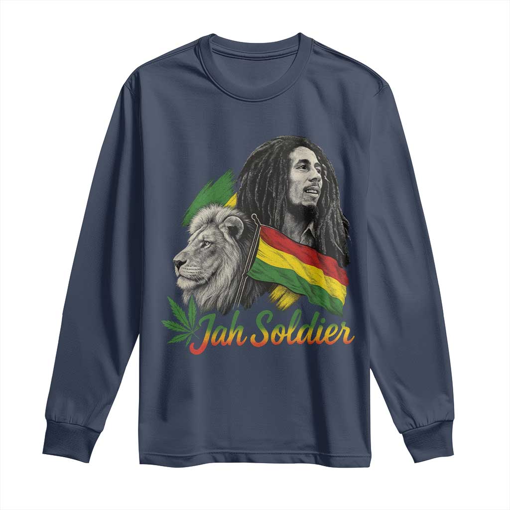 Jah Soldier Long Sleeve Shirt Lion Of Judah Reggae Rastafari Flag TS11 Navy Print Your Wear