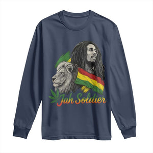 Jah Soldier Long Sleeve Shirt Lion Of Judah Reggae Rastafari Flag TS11 Navy Print Your Wear