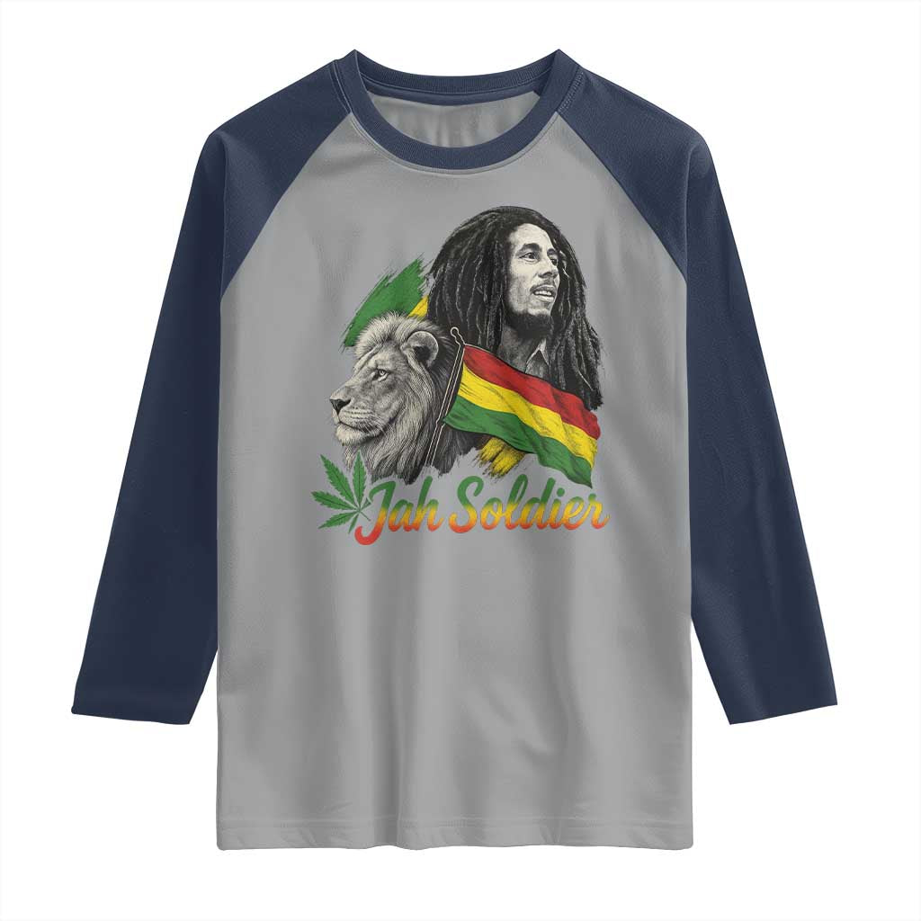 Jah Soldier Raglan Shirt Lion Of Judah Reggae Rastafari Flag TS11 Sport Gray Navy Print Your Wear