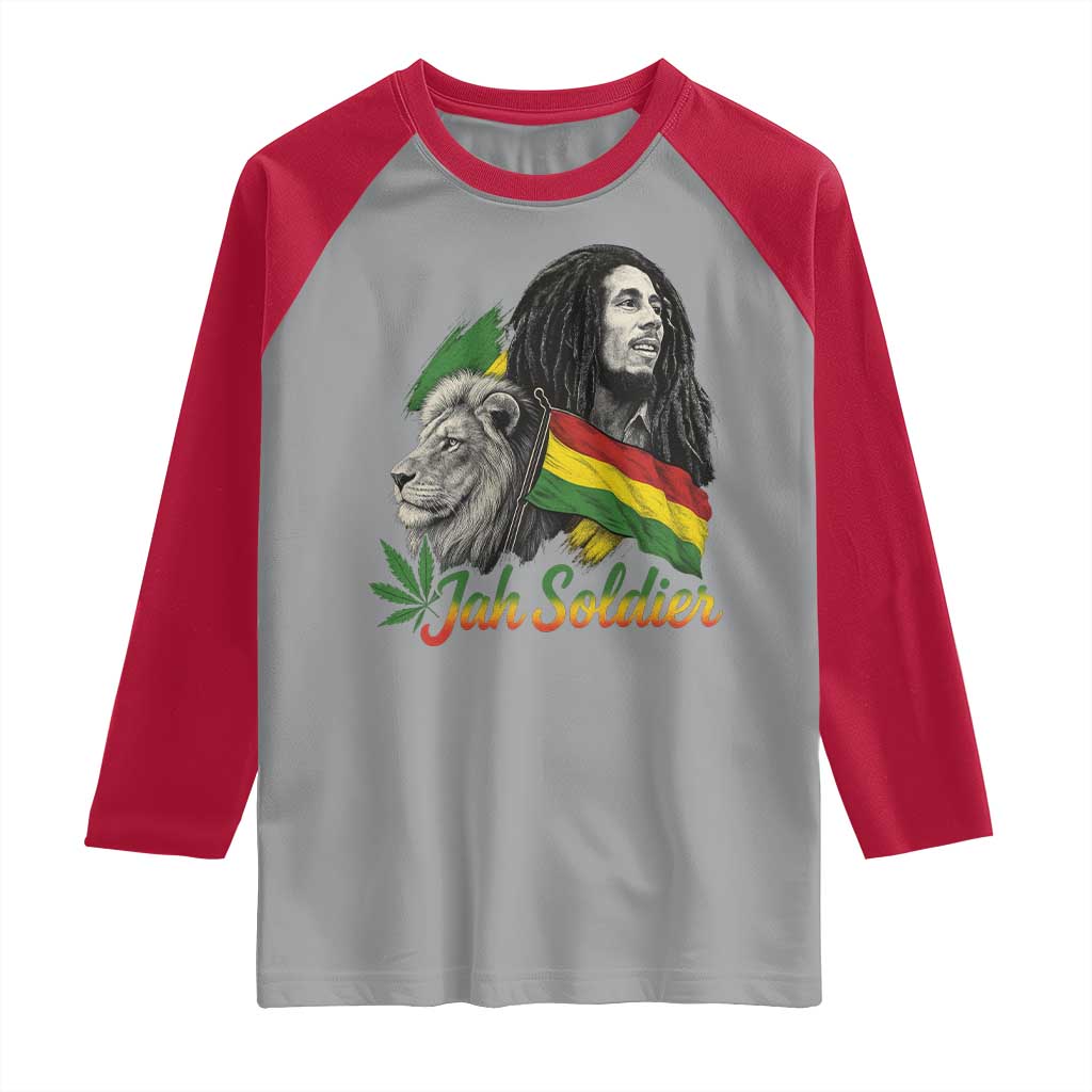 Jah Soldier Raglan Shirt Lion Of Judah Reggae Rastafari Flag TS11 Sport Gray Red Print Your Wear