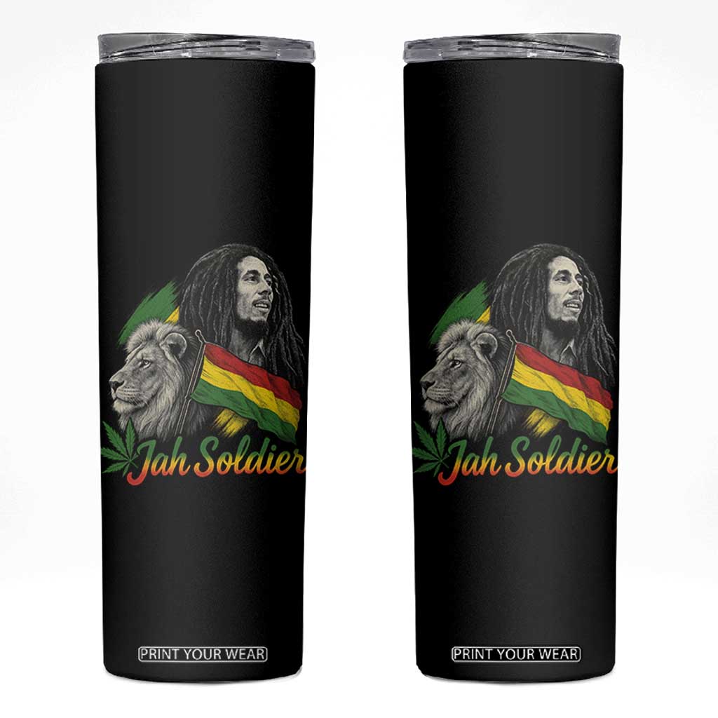 Jah Soldier Skinny Tumbler Lion Of Judah Reggae Rastafari Flag TS11 Black Print Your Wear