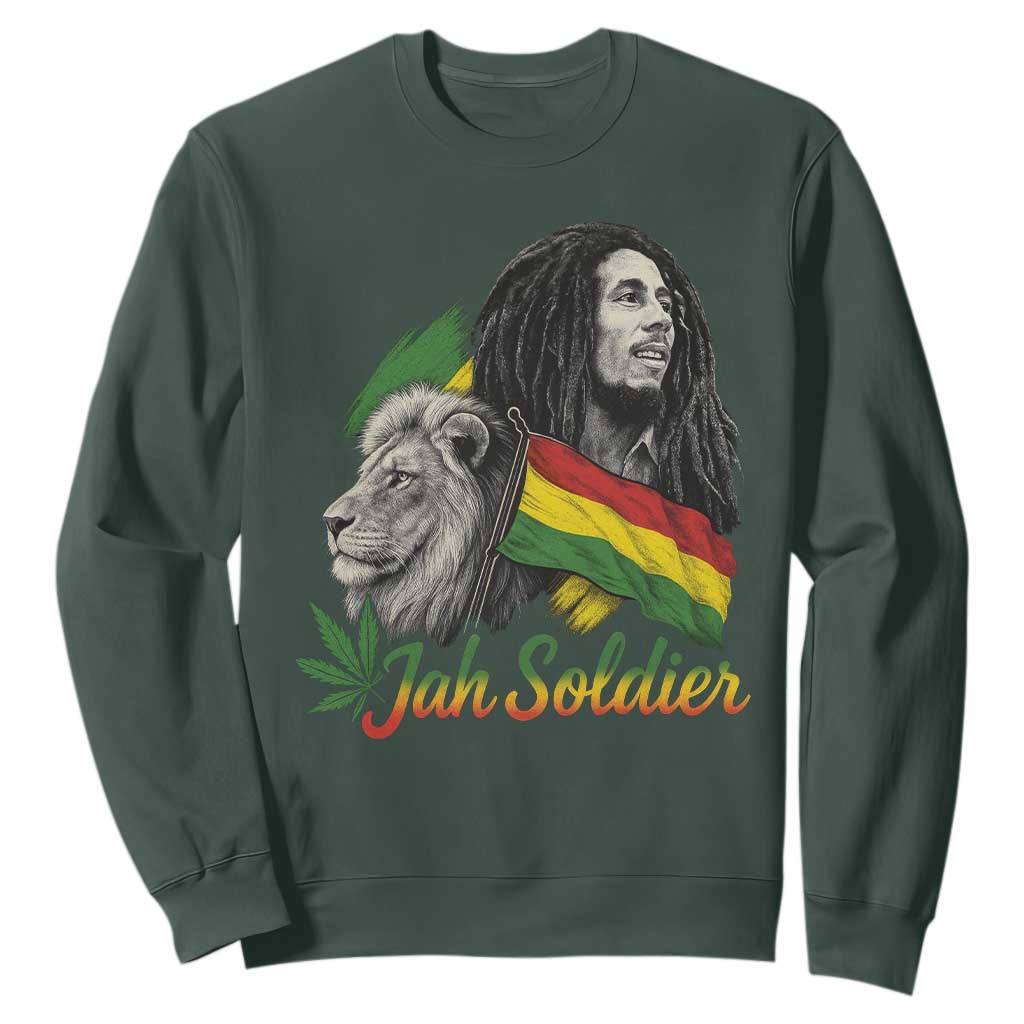 Jah Soldier Sweatshirt Lion Of Judah Reggae Rastafari Flag TS11 Dark Forest Green Print Your Wear