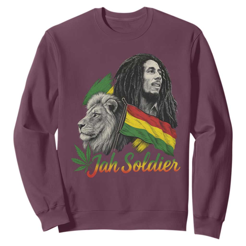 Jah Soldier Sweatshirt Lion Of Judah Reggae Rastafari Flag TS11 Maroon Print Your Wear