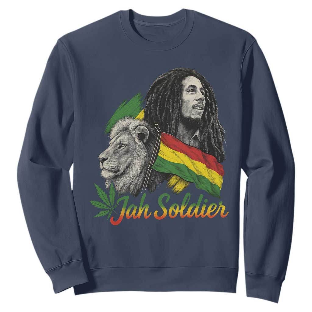 Jah Soldier Sweatshirt Lion Of Judah Reggae Rastafari Flag TS11 Navy Print Your Wear