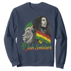 Jah Soldier Sweatshirt Lion Of Judah Reggae Rastafari Flag TS11 Navy Print Your Wear