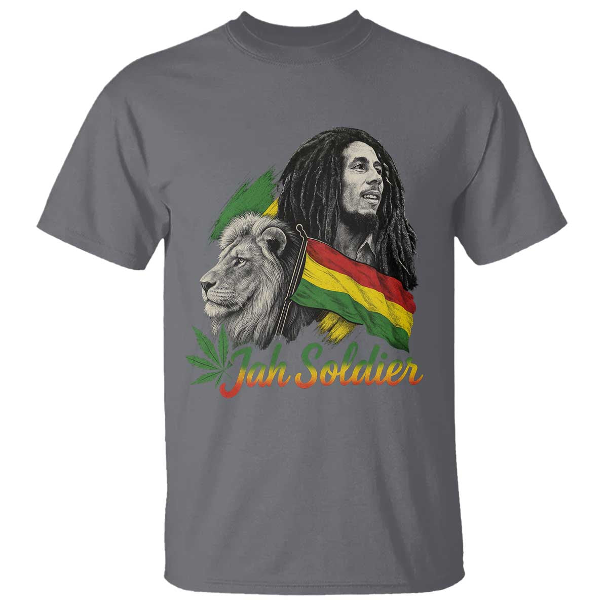 Jah Soldier T Shirt Lion Of Judah Reggae Rastafari Flag TS11 Charcoal Print Your Wear