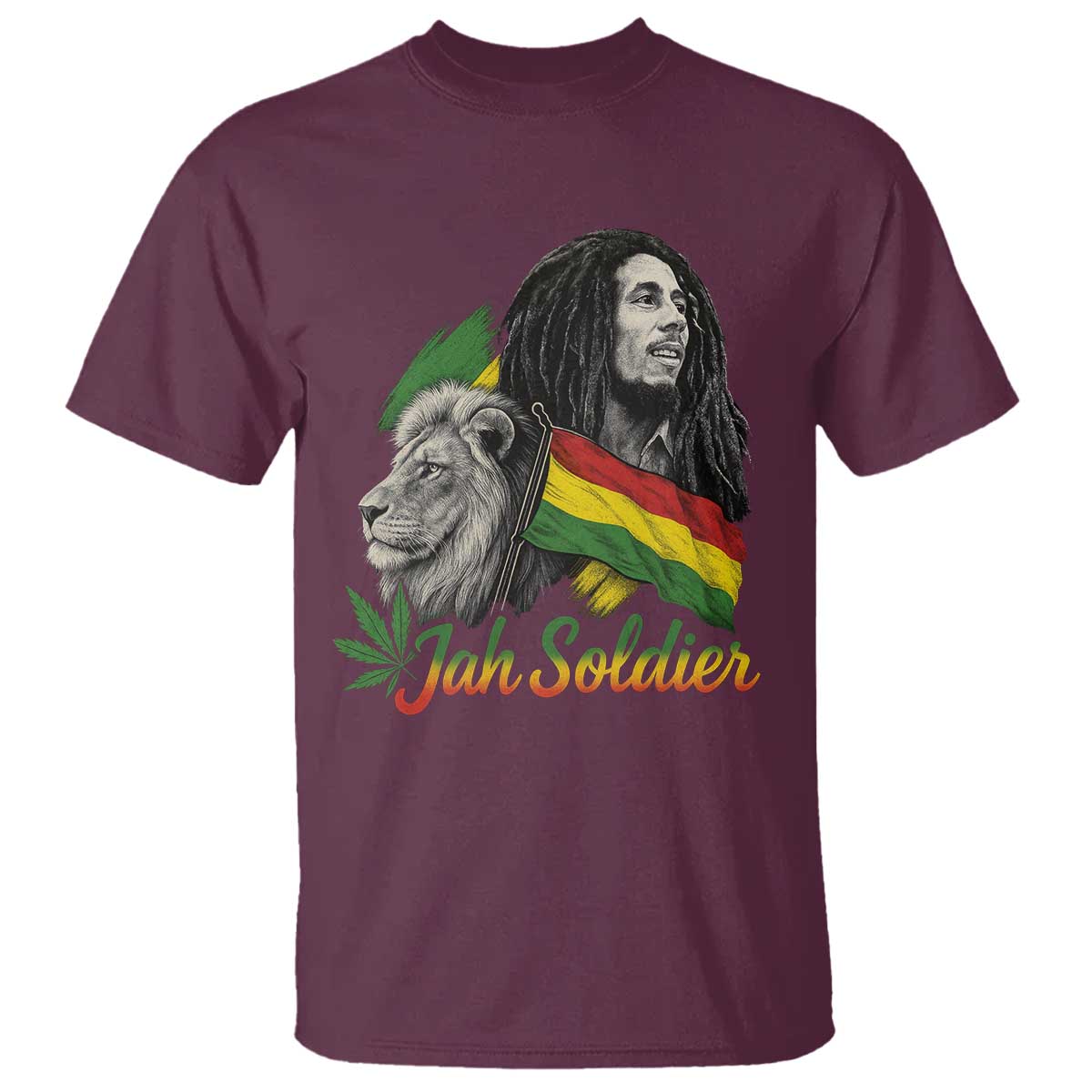 Jah Soldier T Shirt Lion Of Judah Reggae Rastafari Flag TS11 Maroon Print Your Wear